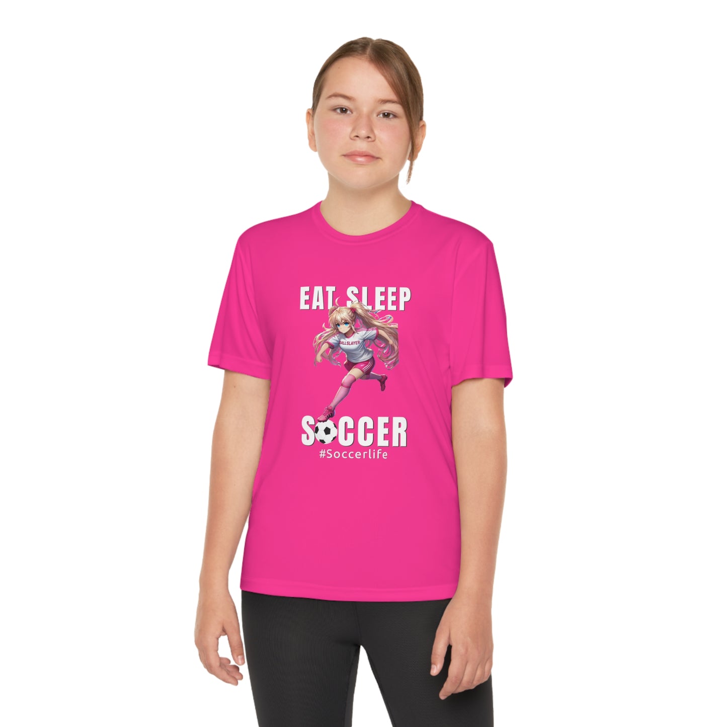 EAT SLEEP SOCCER Athletic Youth T-shirt | Girl