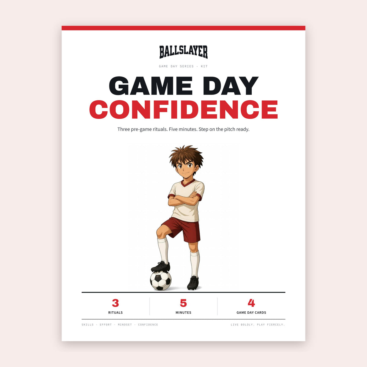 Game Day Confidence Kit cover: Kai standing with a soccer ball under the title