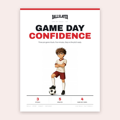Game Day Confidence Kit cover: Kai standing with a soccer ball under the title