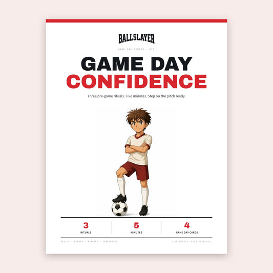 Game Day Confidence Kit cover: Kai standing with a soccer ball under the title