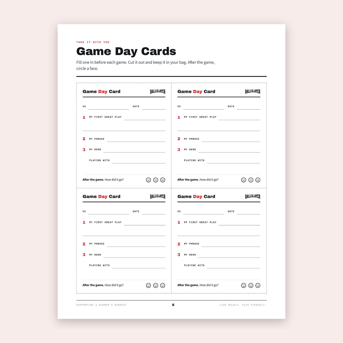 Four cut-out Game Day Cards