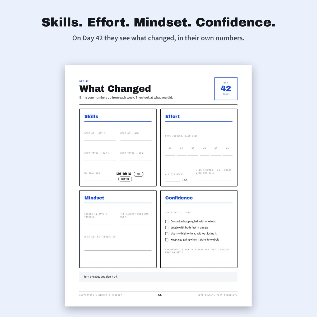 What Changed page with Skills, Effort, Mindset and Confidence sections