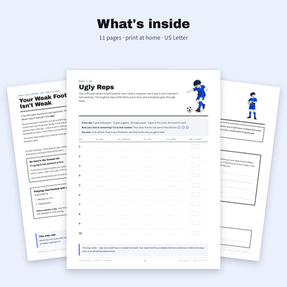 Inside the Two-Footed in 30 printable soccer challenge: 11 pages, print at home