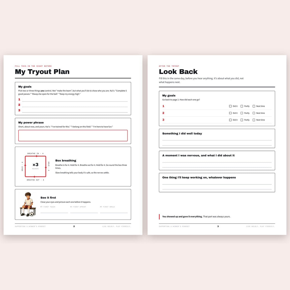 My Tryout Plan and Look Back pages